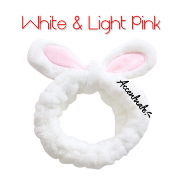 White & Light Pink Bunny Wire Ears Plain Spa Headband (Adult Size)