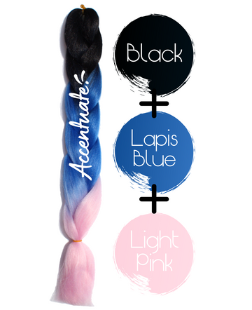 24" Black + Lapis Blue + Light Pink Ombré Jumbo Braid Hair Extension