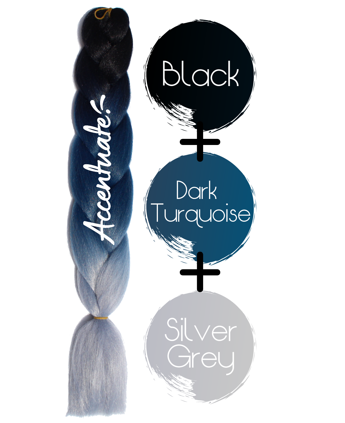 24" Black + Dark Turquoise + Silver Grey Ombré Jumbo Braid Hair Extension