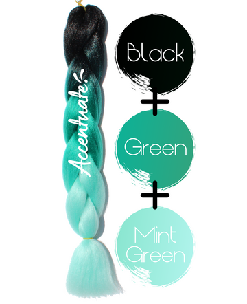 24" Black + Green + Mint Green Ombré Jumbo Braid Hair Extension