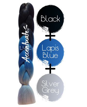 24" Black + Lapis Blue + Silver Grey Ombré Jumbo Braid Hair Extension