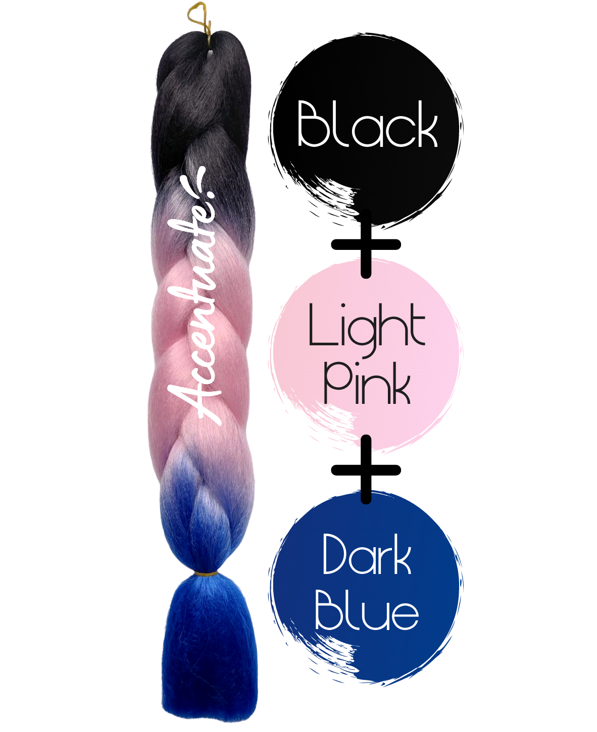 24" Black + Light Pink + Dark Blue Ombré Jumbo Braid Hair Extension