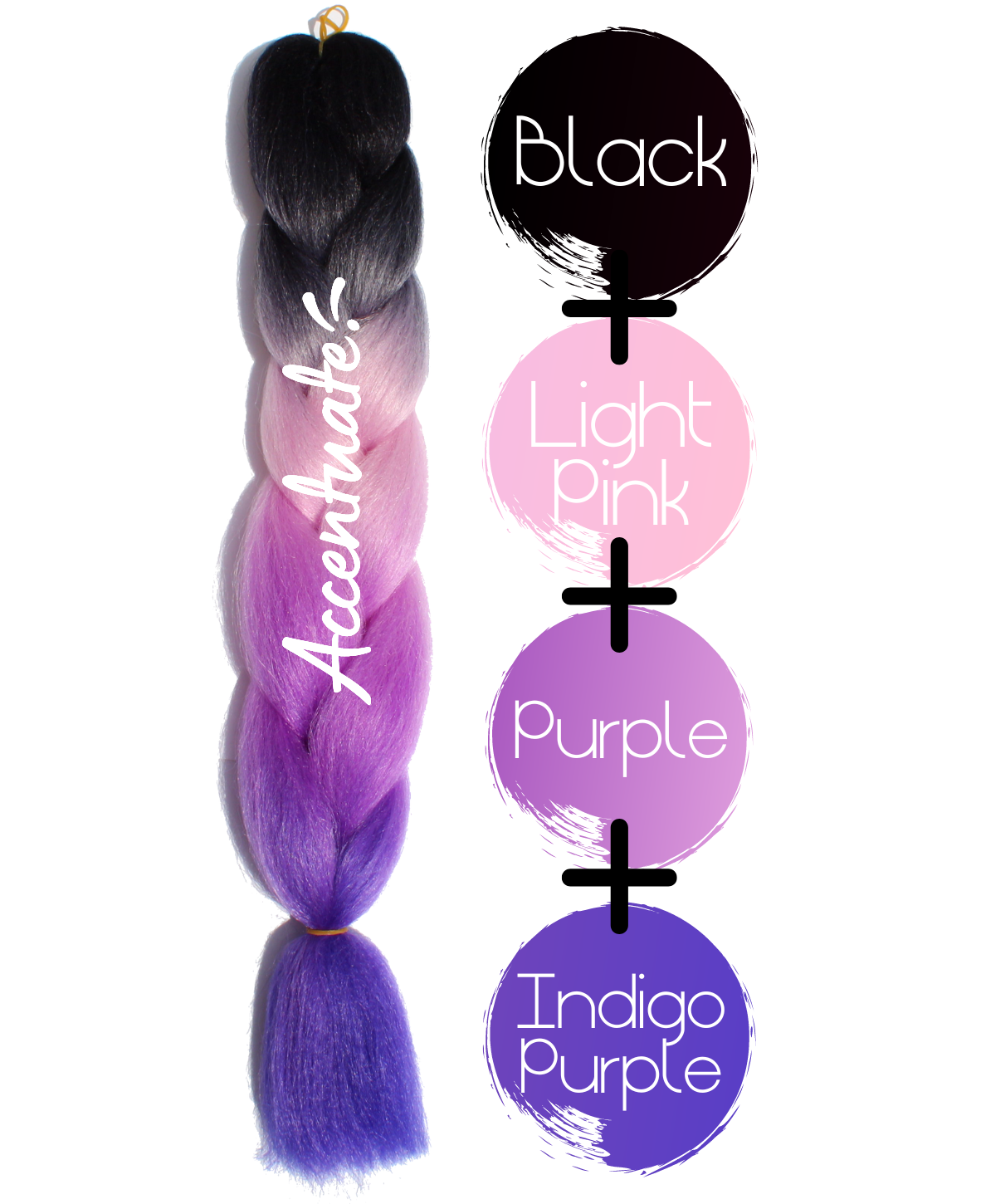24" Black + Light Pink + Purple + Indigo Purple Ombré Jumbo Braid Hair Extension