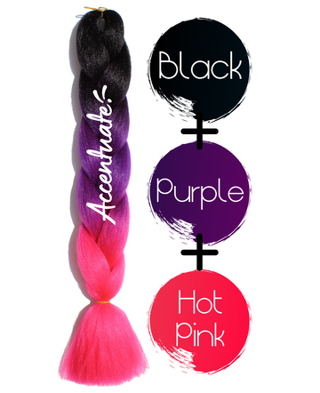 24" Black + Purple + Hot Pink Ombré Jumbo Braid Hair Extension