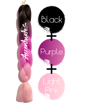 24" Black + Purple + Light Pink Ombré Jumbo Braid Hair Extension