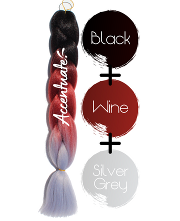 24" Black + Wine + Silver Grey Ombré Jumbo Braid Hair Extension