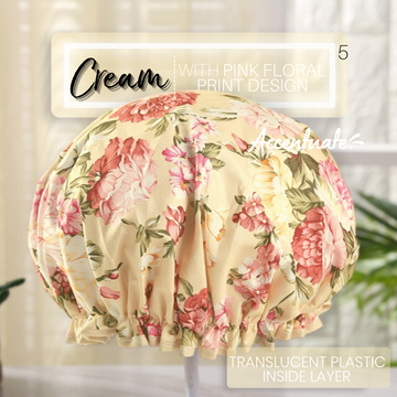 Cream with Unicorn Print Design / Translucent Plain Plastic Double Lined Bonnet (Adult Size)