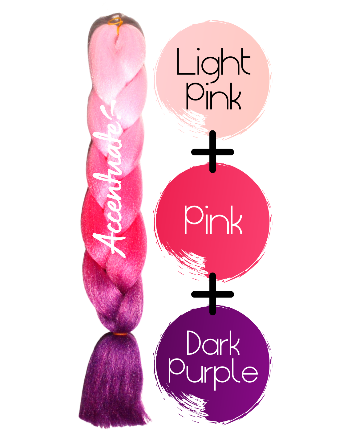 24" Light Pink + Pink + Dark Purple Ombré Jumbo Braid Hair Extension by Accentuate