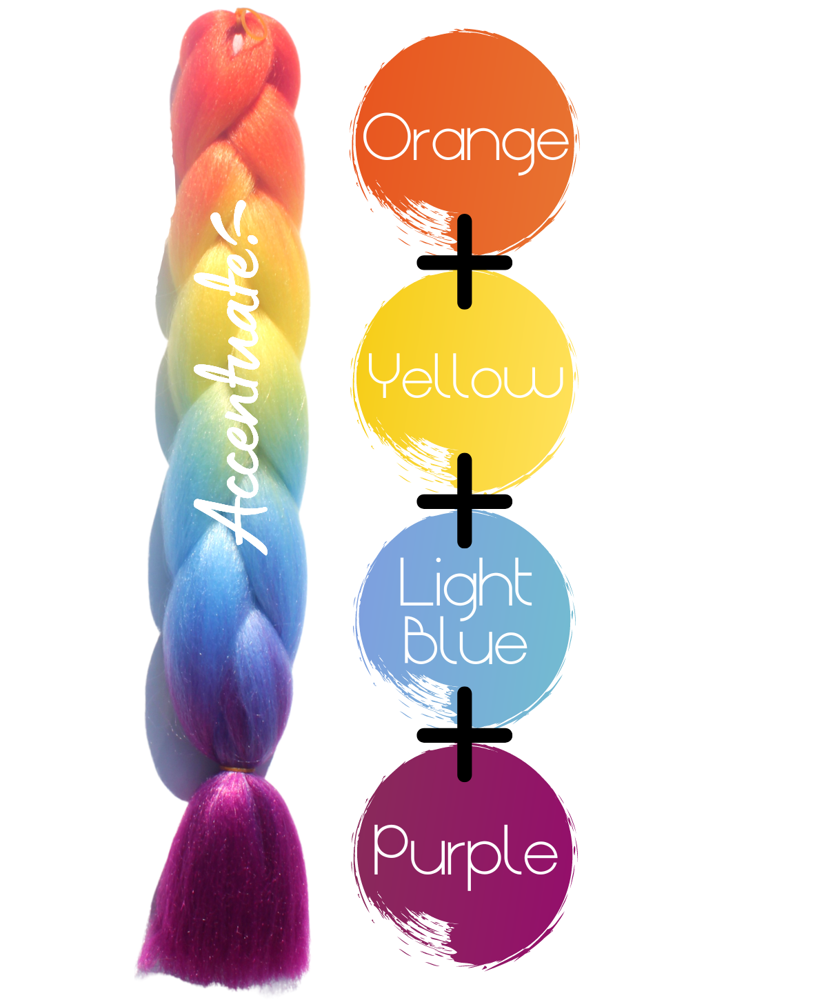 24" Orange + Yellow + Light Blue + Purple Ombré Jumbo Braid Hair Extension