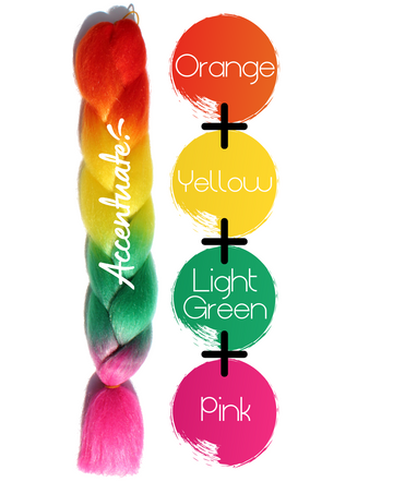 24" Orange + Yellow + Light Green + Pink Ombré Jumbo Braid Hair Extension