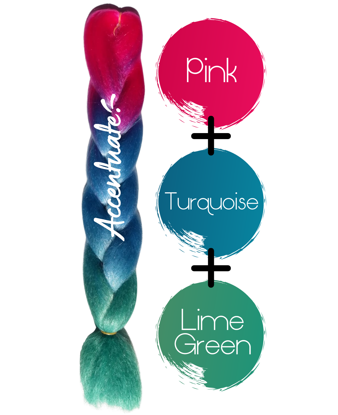 24" Pink + Turquoise Blue + Lime Green Ombré Jumbo Braid Hair Extension by Accentuate