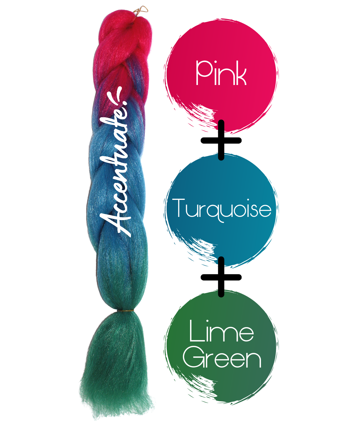 24" Pink + Turquoise Blue + Lime Green Ombré Jumbo Braid Hair Extension by Accentuate