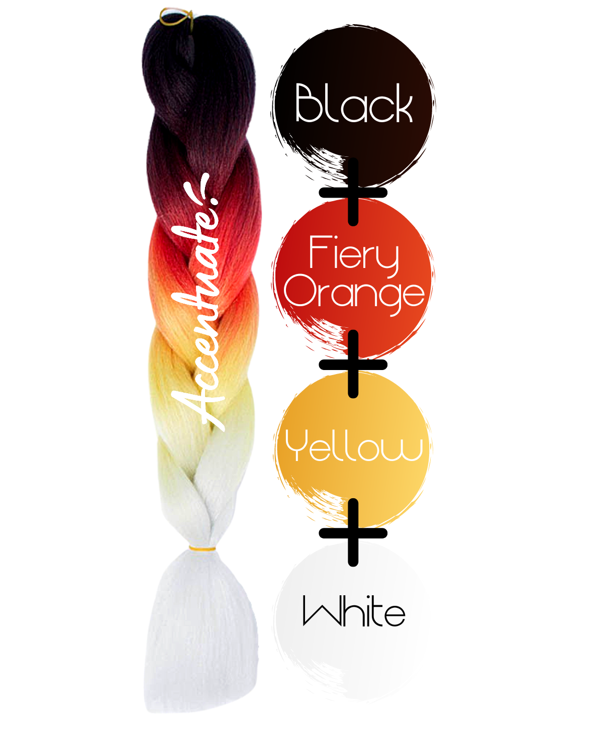 24" Black + Fiery Orange + Yellow + White Ombré Jumbo Braid Hair Extension